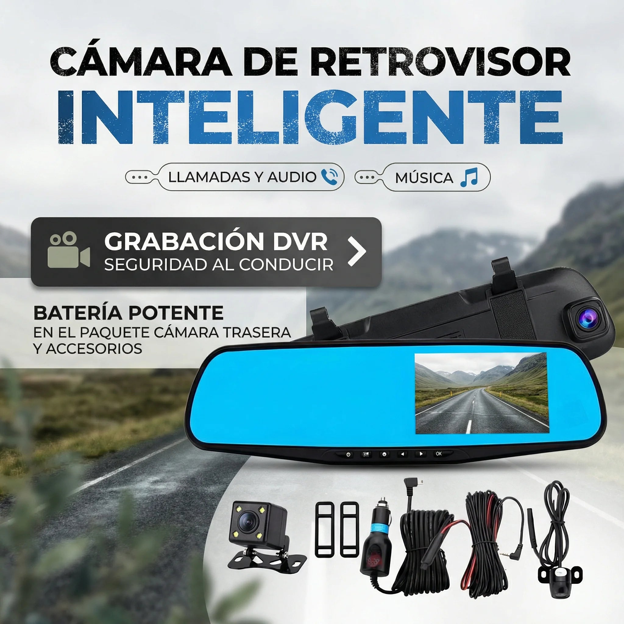 Espejo Retrovisor Con Cámara Frontal Y Trasera