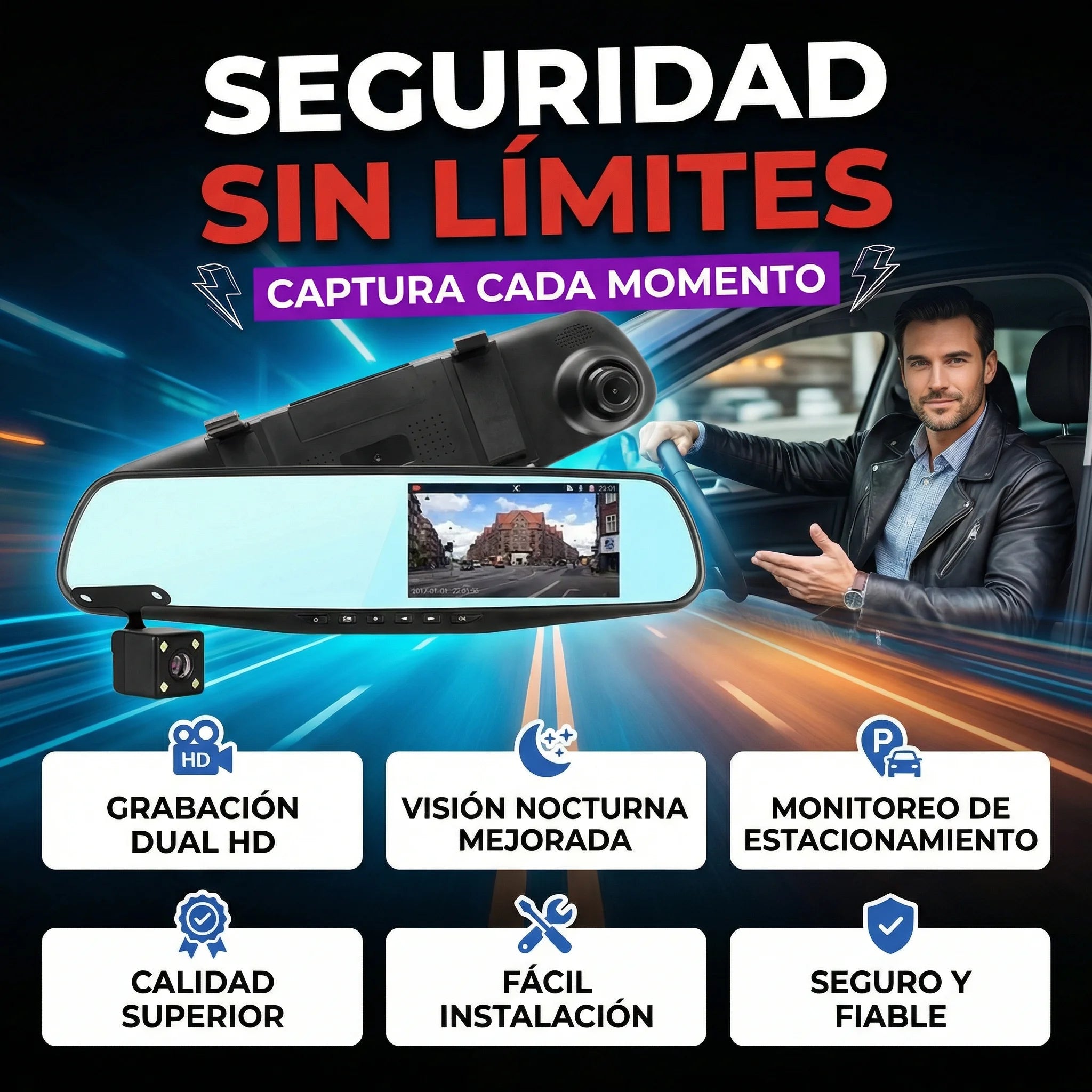 Espejo Retrovisor Con Cámara Frontal Y Trasera